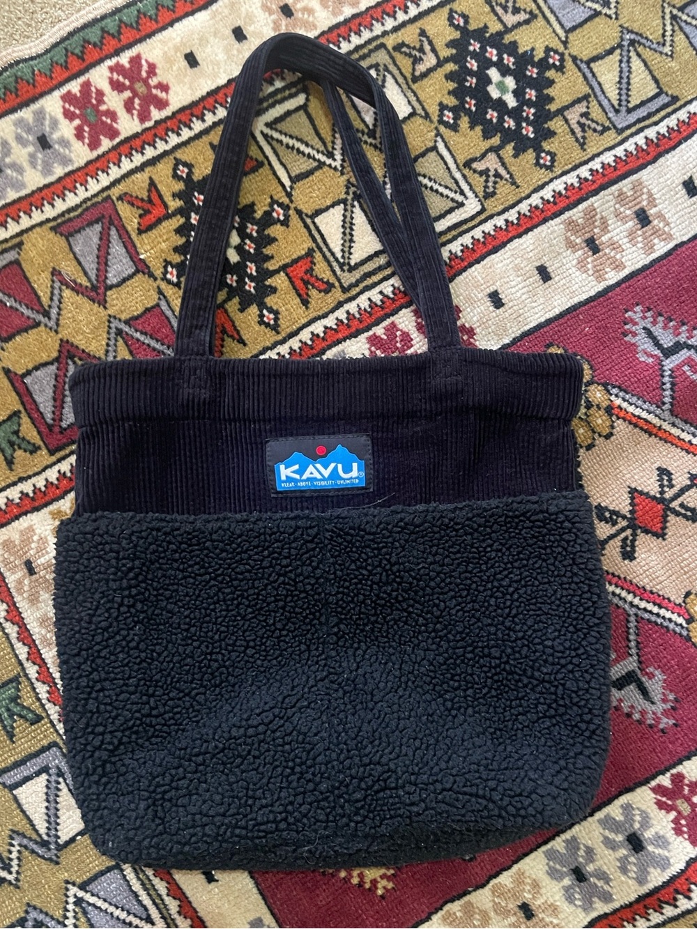 Kavu Black Sherpa & Corduroy Tote it all bag
